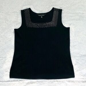Ming Wang Silver Embellished Black Tank Top, Size XS